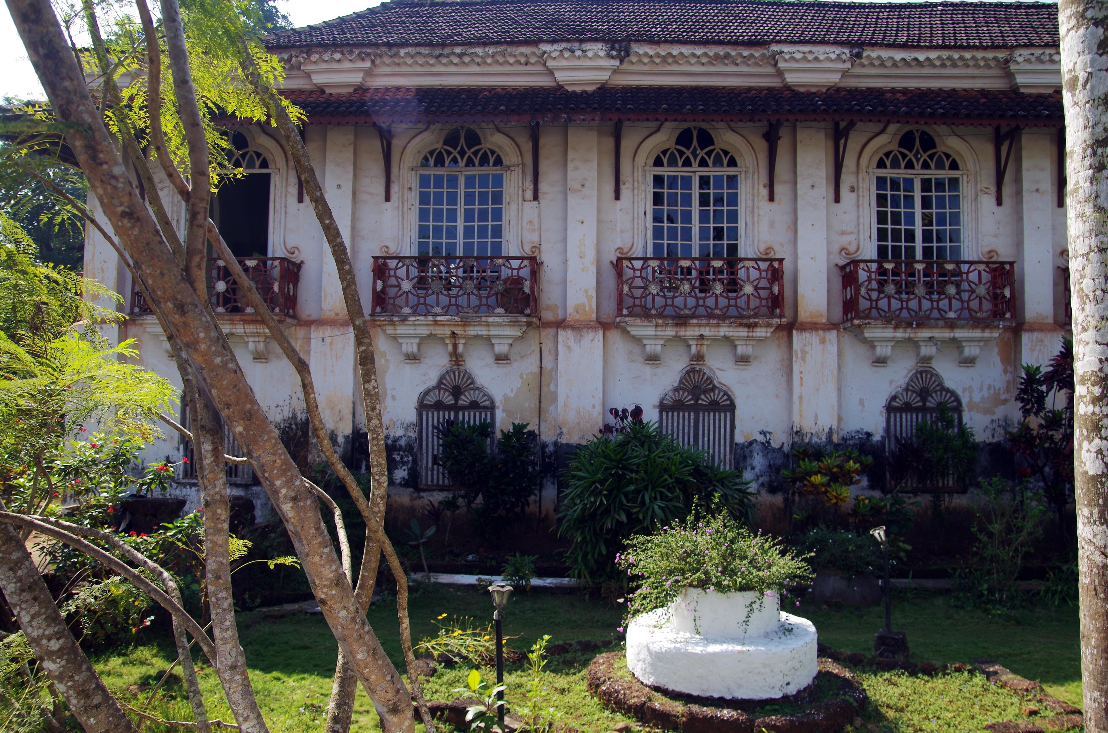 Exterior facade of the centuries-old Braganza House, a heritage Indo-Portuguese mansion in Chandor, Goa