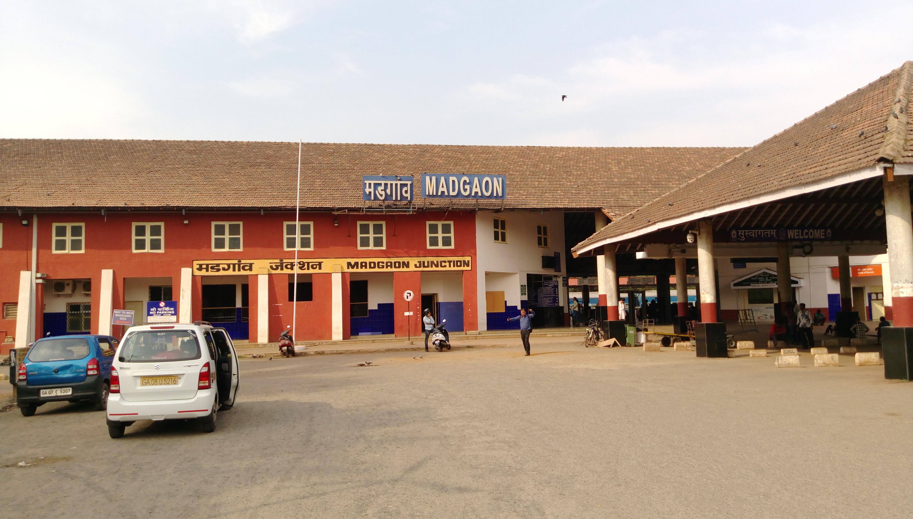 Main entrance building of Madgaon Junction railway station, Goa