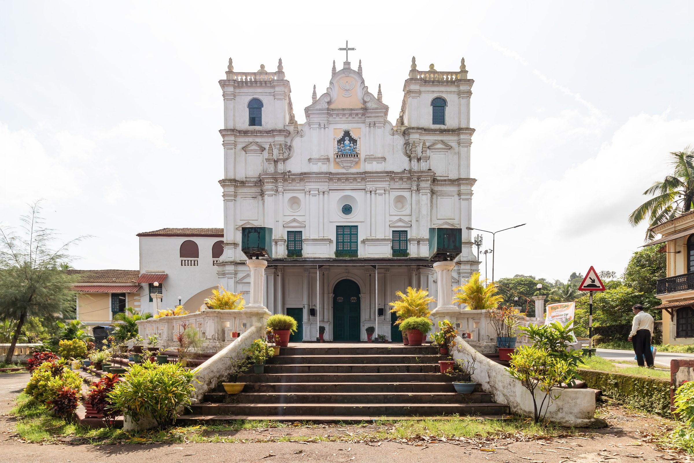 Front facade of Holy Spirit Church, the historic Portuguese-era parish church in Margao, Goa